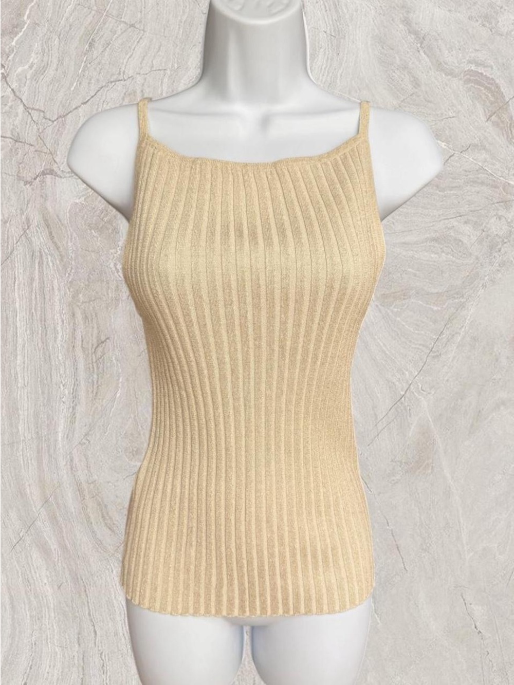 Mango Metallic Ribbed Knit Tank Top Beige